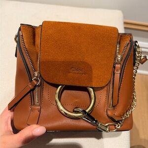 Faye Small Shoulder Bag in Brown Suede & Leather